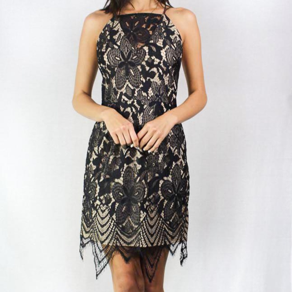 Black and Blush Lace Cocktail Dress